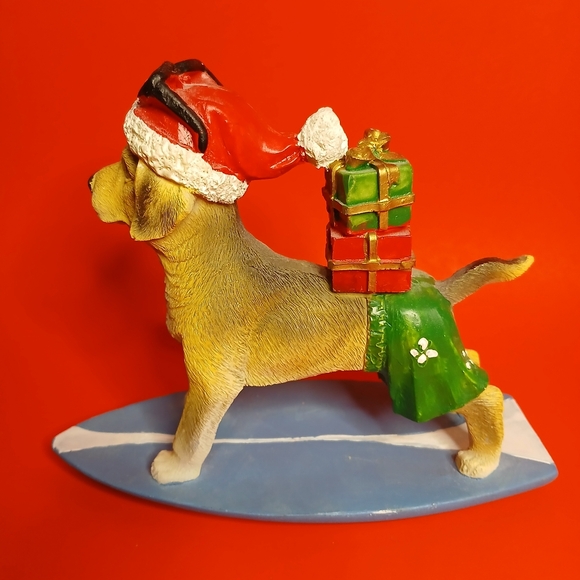 Old Time Pottery, Surfing golden  retriever dog figurine with Santa hat deliveri - Picture 4 of 6